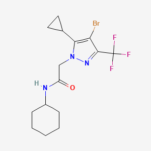 molecular formula C15H19BrF3N3O B4337800 2-[4-bromo-5-cyclopropyl-3-(trifluoromethyl)-1H-pyrazol-1-yl]-N-cyclohexylacetamide 