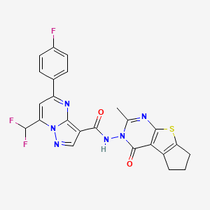 molecular formula C24H17F3N6O2S B4337894 7-(DIFLUOROMETHYL)-5-(4-FLUOROPHENYL)-N-[2-METHYL-4-OXO-6,7-DIHYDRO-4H-CYCLOPENTA[4,5]THIENO[2,3-D]PYRIMIDIN-3(5H)-YL]PYRAZOLO[1,5-A]PYRIMIDINE-3-CARBOXAMIDE 