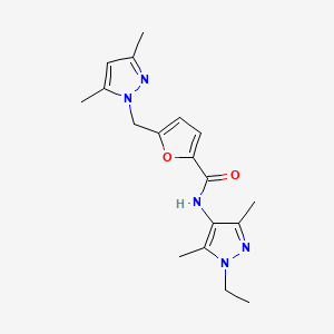 molecular formula C18H23N5O2 B4337904 5-[(3,5-dimethyl-1H-pyrazol-1-yl)methyl]-N-(1-ethyl-3,5-dimethyl-1H-pyrazol-4-yl)-2-furamide 