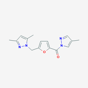 molecular formula C15H16N4O2 B4337920 {5-[(3,5-DIMETHYL-1H-PYRAZOL-1-YL)METHYL]-2-FURYL}(4-METHYL-1H-PYRAZOL-1-YL)METHANONE 