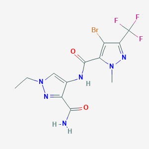 molecular formula C12H12BrF3N6O2 B4337931 N-[3-(AMINOCARBONYL)-1-ETHYL-1H-PYRAZOL-4-YL]-4-BROMO-1-METHYL-3-(TRIFLUOROMETHYL)-1H-PYRAZOLE-5-CARBOXAMIDE 