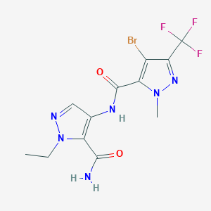 molecular formula C12H12BrF3N6O2 B4337956 N-[5-(aminocarbonyl)-1-ethyl-1H-pyrazol-4-yl]-4-bromo-1-methyl-3-(trifluoromethyl)-1H-pyrazole-5-carboxamide 