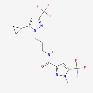 molecular formula C16H17F6N5O B4337963 N-{3-[5-cyclopropyl-3-(trifluoromethyl)-1H-pyrazol-1-yl]propyl}-1-methyl-5-(trifluoromethyl)-1H-pyrazole-3-carboxamide 