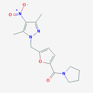 molecular formula C15H18N4O4 B4337987 3,5-dimethyl-4-nitro-1-{[5-(1-pyrrolidinylcarbonyl)-2-furyl]methyl}-1H-pyrazole 