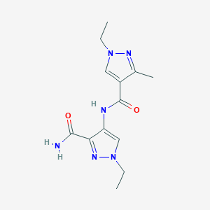 molecular formula C13H18N6O2 B4338036 1-ethyl-4-{[(1-ethyl-3-methyl-1H-pyrazol-4-yl)carbonyl]amino}-1H-pyrazole-3-carboxamide 