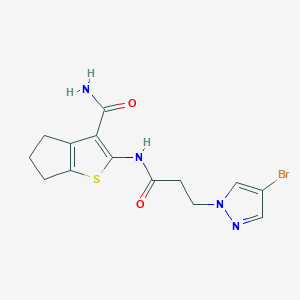 molecular formula C14H15BrN4O2S B4338121 2-{[3-(4-bromo-1H-pyrazol-1-yl)propanoyl]amino}-5,6-dihydro-4H-cyclopenta[b]thiophene-3-carboxamide 