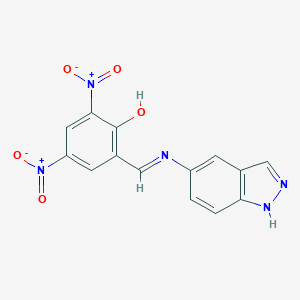 molecular formula C14H9N5O5 B433813 2,4-bisnitro-6-[(1H-indazol-5-ylimino)methyl]phenol 