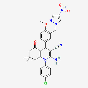 molecular formula C29H27ClN6O4 B4338224 2-amino-1-(4-chlorophenyl)-4-{4-methoxy-3-[(4-nitro-1H-pyrazol-1-yl)methyl]phenyl}-7,7-dimethyl-5-oxo-1,4,5,6,7,8-hexahydro-3-quinolinecarbonitrile 