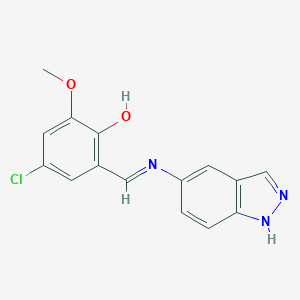 molecular formula C15H12ClN3O2 B433823 4-chloro-2-[(1H-indazol-5-ylimino)methyl]-6-methoxyphenol 