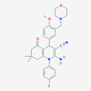 molecular formula C30H33FN4O3 B4338238 2-AMINO-1-(4-FLUOROPHENYL)-4-[4-METHOXY-3-(MORPHOLINOMETHYL)PHENYL]-7,7-DIMETHYL-5-OXO-1,4,5,6,7,8-HEXAHYDRO-3-QUINOLINECARBONITRILE 