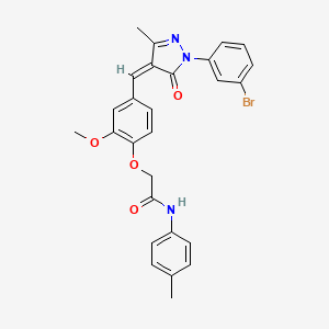 molecular formula C27H24BrN3O4 B4338241 2-(4-{(Z)-[1-(3-bromophenyl)-3-methyl-5-oxo-1,5-dihydro-4H-pyrazol-4-ylidene]methyl}-2-methoxyphenoxy)-N-(4-methylphenyl)acetamide 