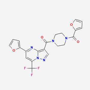 molecular formula C21H16F3N5O4 B4338247 [4-(2-FURYLCARBONYL)PIPERAZINO][5-(2-FURYL)-7-(TRIFLUOROMETHYL)PYRAZOLO[1,5-A]PYRIMIDIN-3-YL]METHANONE 