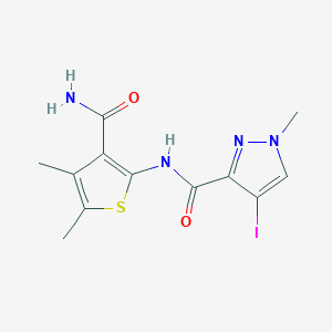 molecular formula C12H13IN4O2S B4338304 N-[3-(aminocarbonyl)-4,5-dimethyl-2-thienyl]-4-iodo-1-methyl-1H-pyrazole-3-carboxamide 