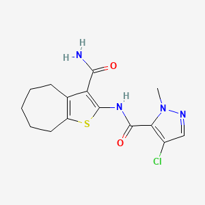 molecular formula C15H17ClN4O2S B4338312 N-[3-(aminocarbonyl)-5,6,7,8-tetrahydro-4H-cyclohepta[b]thien-2-yl]-4-chloro-1-methyl-1H-pyrazole-5-carboxamide 