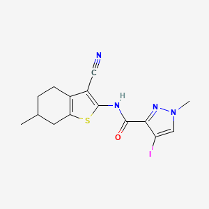 molecular formula C15H15IN4OS B4338317 N-(3-cyano-6-methyl-4,5,6,7-tetrahydro-1-benzothiophen-2-yl)-4-iodo-1-methyl-1H-pyrazole-3-carboxamide 