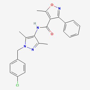 molecular formula C23H21ClN4O2 B4338337 N-[1-(4-chlorobenzyl)-3,5-dimethyl-1H-pyrazol-4-yl]-5-methyl-3-phenyl-4-isoxazolecarboxamide 