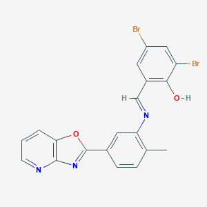 molecular formula C20H13Br2N3O2 B433835 2,4-Dibromo-6-{[(2-methyl-5-[1,3]oxazolo[4,5-b]pyridin-2-ylphenyl)imino]methyl}phenol 