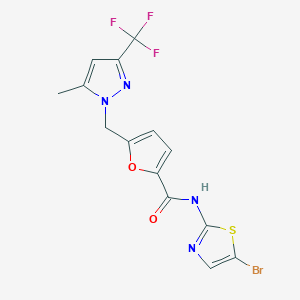 molecular formula C14H10BrF3N4O2S B4338388 N-(5-bromo-1,3-thiazol-2-yl)-5-{[5-methyl-3-(trifluoromethyl)-1H-pyrazol-1-yl]methyl}-2-furamide 