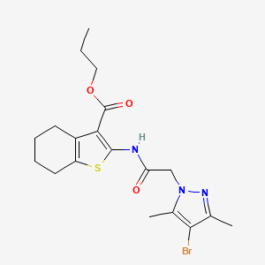 molecular formula C19H24BrN3O3S B4338398 PROPYL 2-{[2-(4-BROMO-3,5-DIMETHYL-1H-PYRAZOL-1-YL)ACETYL]AMINO}-4,5,6,7-TETRAHYDRO-1-BENZOTHIOPHENE-3-CARBOXYLATE 