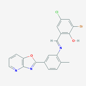 molecular formula C20H13BrClN3O2 B433842 2-Bromo-4-chloro-6-{[(2-methyl-5-[1,3]oxazolo[4,5-b]pyridin-2-ylphenyl)imino]methyl}phenol 