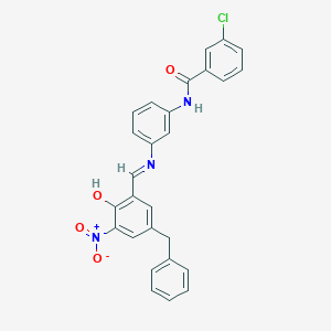 molecular formula C27H20ClN3O4 B433844 N-(3-{[(E)-(5-benzyl-2-hydroxy-3-nitrophenyl)methylidene]amino}phenyl)-3-chlorobenzamide 