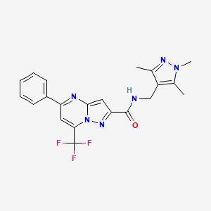 molecular formula C21H19F3N6O B4338453 5-phenyl-7-(trifluoromethyl)-N-[(1,3,5-trimethyl-1H-pyrazol-4-yl)methyl]pyrazolo[1,5-a]pyrimidine-2-carboxamide 