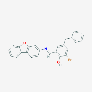 molecular formula C26H18BrNO2 B433849 4-Benzyl-2-bromo-6-[(dibenzo[b,d]furan-3-ylimino)methyl]phenol 