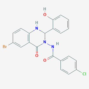 molecular formula C21H15BrClN3O3 B4338526 N-[6-bromo-2-(2-hydroxyphenyl)-4-oxo-1,4-dihydro-3(2H)-quinazolinyl]-4-chlorobenzamide 