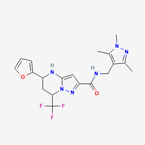 molecular formula C19H21F3N6O2 B4338557 5-(2-FURYL)-7-(TRIFLUOROMETHYL)-N~2~-[(1,3,5-TRIMETHYL-1H-PYRAZOL-4-YL)METHYL]-4,5,6,7-TETRAHYDROPYRAZOLO[1,5-A]PYRIMIDINE-2-CARBOXAMIDE 