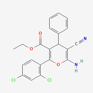 molecular formula C21H16Cl2N2O3 B4338571 ethyl 6-amino-5-cyano-2-(2,4-dichlorophenyl)-4-phenyl-4H-pyran-3-carboxylate 