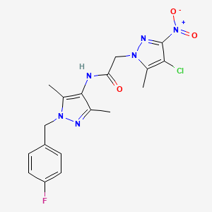 molecular formula C18H18ClFN6O3 B4338609 2-(4-chloro-5-methyl-3-nitro-1H-pyrazol-1-yl)-N-[1-(4-fluorobenzyl)-3,5-dimethyl-1H-pyrazol-4-yl]acetamide 