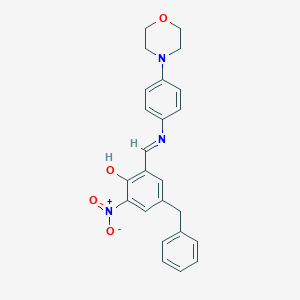 molecular formula C24H23N3O4 B433861 4-Benzyl-2-nitro-6-({[4-(4-morpholinyl)phenyl]imino}methyl)phenol 