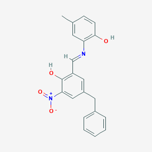 molecular formula C21H18N2O4 B433864 4-Benzyl-2-{[(2-hydroxy-5-methylphenyl)imino]methyl}-6-nitrophenol 