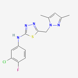 molecular formula C14H13ClFN5S B4338652 N-(3-CHLORO-4-FLUOROPHENYL)-N-{5-[(3,5-DIMETHYL-1H-PYRAZOL-1-YL)METHYL]-1,3,4-THIADIAZOL-2-YL}AMINE 