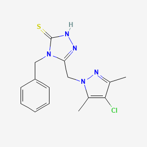 molecular formula C15H16ClN5S B4338654 4-benzyl-5-[(4-chloro-3,5-dimethyl-1H-pyrazol-1-yl)methyl]-4H-1,2,4-triazole-3-thiol 