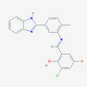 molecular formula C21H15BrClN3O B433866 2-({[5-(1H-benzimidazol-2-yl)-2-methylphenyl]imino}methyl)-4-bromo-6-chlorophenol 