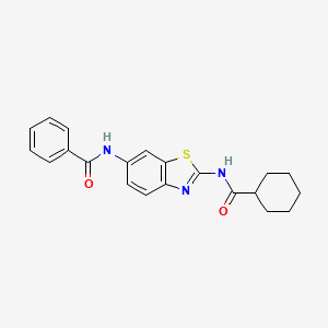 molecular formula C21H21N3O2S B4338680 N-{2-[(cyclohexylcarbonyl)amino]-1,3-benzothiazol-6-yl}benzamide 