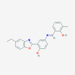 molecular formula C23H20N2O3 B433870 2-(5-Ethyl-1,3-benzoxazol-2-yl)-4-[(2-hydroxy-3-methylbenzylidene)amino]phenol 