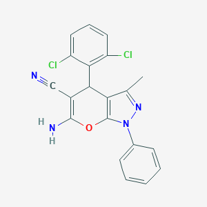 molecular formula C20H14Cl2N4O B433872 6-Amino-4-(2,6-dichlorophenyl)-3-methyl-1-phenyl-1,4-dihydropyrano[2,3-c]pyrazole-5-carbonitrile CAS No. 313702-06-6