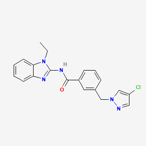 molecular formula C20H18ClN5O B4338730 3-[(4-CHLORO-1H-PYRAZOL-1-YL)METHYL]-N~1~-(1-ETHYL-1H-1,3-BENZIMIDAZOL-2-YL)BENZAMIDE 