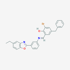 molecular formula C29H23BrN2O2 B433874 4-Benzyl-2-bromo-6-({[3-(5-ethyl-1,3-benzoxazol-2-yl)phenyl]imino}methyl)phenol 