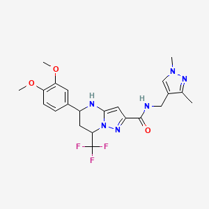 molecular formula C22H25F3N6O3 B4338740 5-(3,4-DIMETHOXYPHENYL)-N~2~-[(1,3-DIMETHYL-1H-PYRAZOL-4-YL)METHYL]-7-(TRIFLUOROMETHYL)-4,5,6,7-TETRAHYDROPYRAZOLO[1,5-A]PYRIMIDINE-2-CARBOXAMIDE 