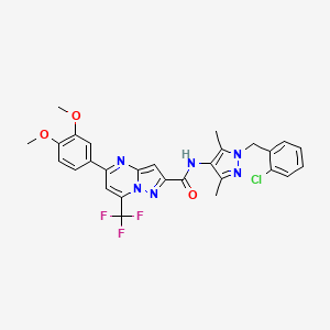 molecular formula C28H24ClF3N6O3 B4338755 N-[1-(2-chlorobenzyl)-3,5-dimethyl-1H-pyrazol-4-yl]-5-(3,4-dimethoxyphenyl)-7-(trifluoromethyl)pyrazolo[1,5-a]pyrimidine-2-carboxamide 