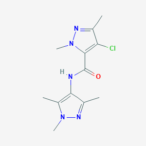 molecular formula C12H16ClN5O B4338881 4-chloro-1,3-dimethyl-N-(1,3,5-trimethyl-1H-pyrazol-4-yl)-1H-pyrazole-5-carboxamide 