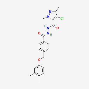 molecular formula C22H23ClN4O3 B4338934 4-chloro-N'-{4-[(3,4-dimethylphenoxy)methyl]benzoyl}-1,3-dimethyl-1H-pyrazole-5-carbohydrazide 