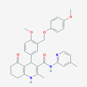 molecular formula C32H33N3O5 B4339028 4-{4-METHOXY-3-[(4-METHOXYPHENOXY)METHYL]PHENYL}-2-METHYL-N-(4-METHYL-2-PYRIDYL)-5-OXO-1,4,5,6,7,8-HEXAHYDRO-3-QUINOLINECARBOXAMIDE 