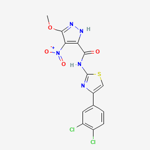 molecular formula C14H9Cl2N5O4S B4339096 N~5~-[4-(3,4-DICHLOROPHENYL)-1,3-THIAZOL-2-YL]-3-METHOXY-4-NITRO-1H-PYRAZOLE-5-CARBOXAMIDE 