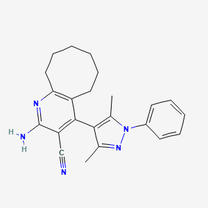 molecular formula C23H25N5 B4339286 2-AMINO-4-(3,5-DIMETHYL-1-PHENYL-1H-PYRAZOL-4-YL)-5,6,7,8,9,10-HEXAHYDROCYCLOOCTA[B]PYRIDIN-3-YL CYANIDE 