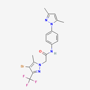 molecular formula C18H17BrF3N5O B4339292 2-[4-BROMO-5-METHYL-3-(TRIFLUOROMETHYL)-1H-PYRAZOL-1-YL]-N~1~-[4-(3,5-DIMETHYL-1H-PYRAZOL-1-YL)PHENYL]ACETAMIDE 