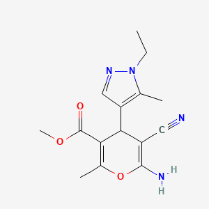 molecular formula C15H18N4O3 B4339298 methyl 6-amino-5-cyano-4-(1-ethyl-5-methyl-1H-pyrazol-4-yl)-2-methyl-4H-pyran-3-carboxylate 